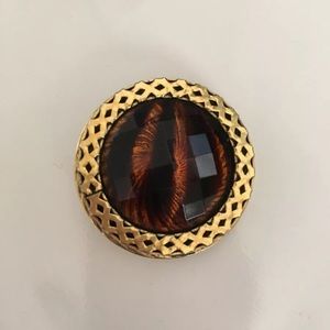 Freirich Gold Tone RootBeer Brown Art Glass Brooch
